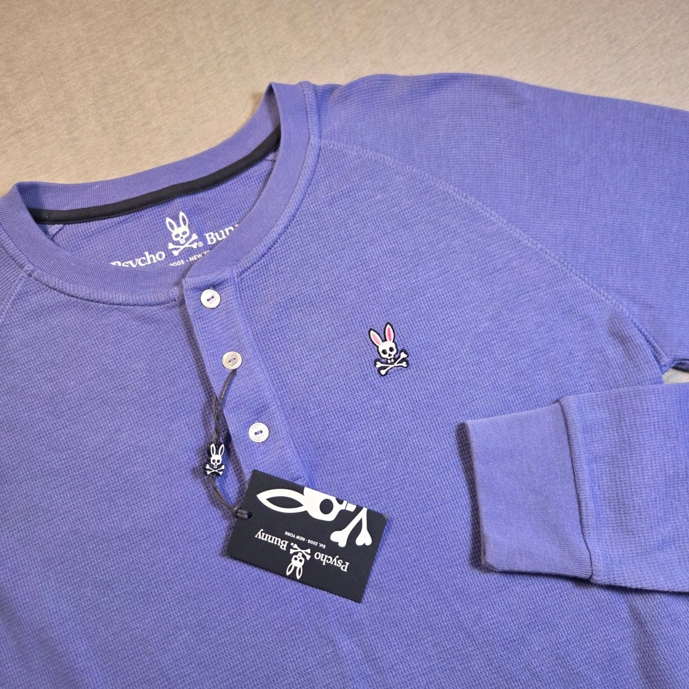 NEW Psycho Bunny Bolsover Long Sleeve Henley Tee Violet Storm Purple  XXS